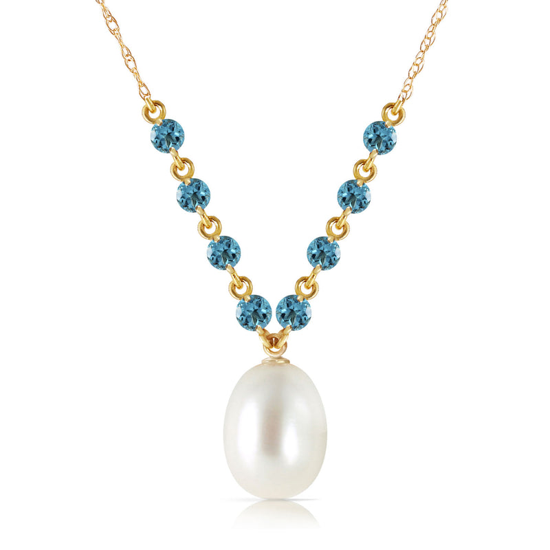 5 Carat 14K Solid Yellow Gold Necklace Natural Blue Topaz Pearl