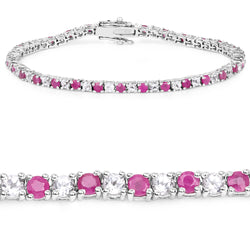 6.09 Carat Genuine Ruby and White Topaz .925 Sterling Silver Bracelet