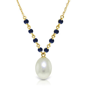 5 Carat 14K Solid Yellow Gold Necklace Natural Sapphire Pearl