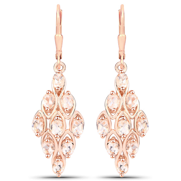 18K Rose Gold Plated 2.70 Carat Genuine Morganite .925 Sterling Silver Earrings