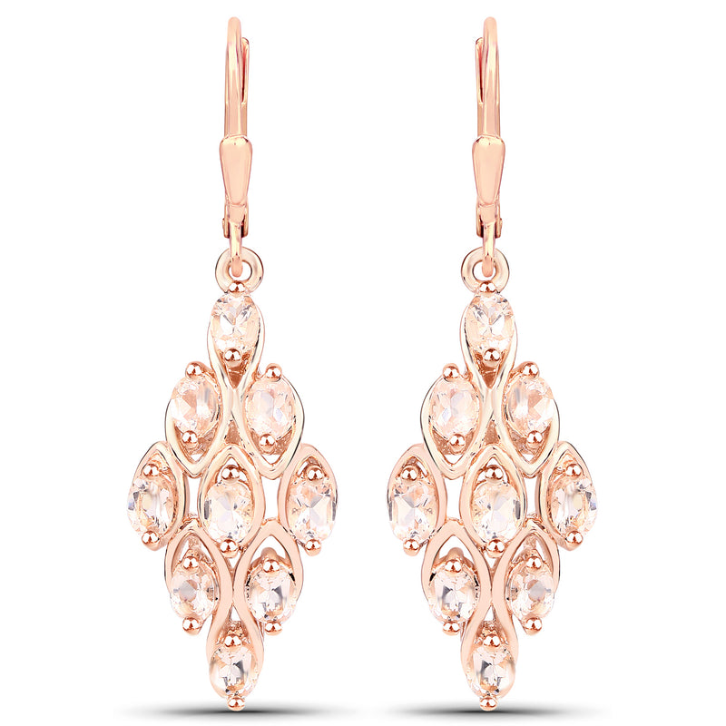 18K Rose Gold Plated 2.70 Carat Genuine Morganite .925 Sterling Silver Earrings