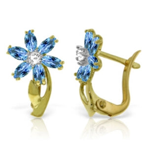 1.1 Carat 14K Solid Yellow Gold Daisy Blue Topaz Diamond Earrings