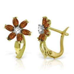 1.1 Carat 14K Solid Yellow Gold Daisy Garnet Diamond Earrings