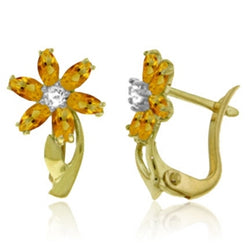 1.1 Carat 14K Solid Yellow Gold Daisy Citrine Diamond Earrings
