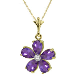 2.22 Carat 14K Solid Yellow Gold Necklace Natural Purple Amethyst Diamond