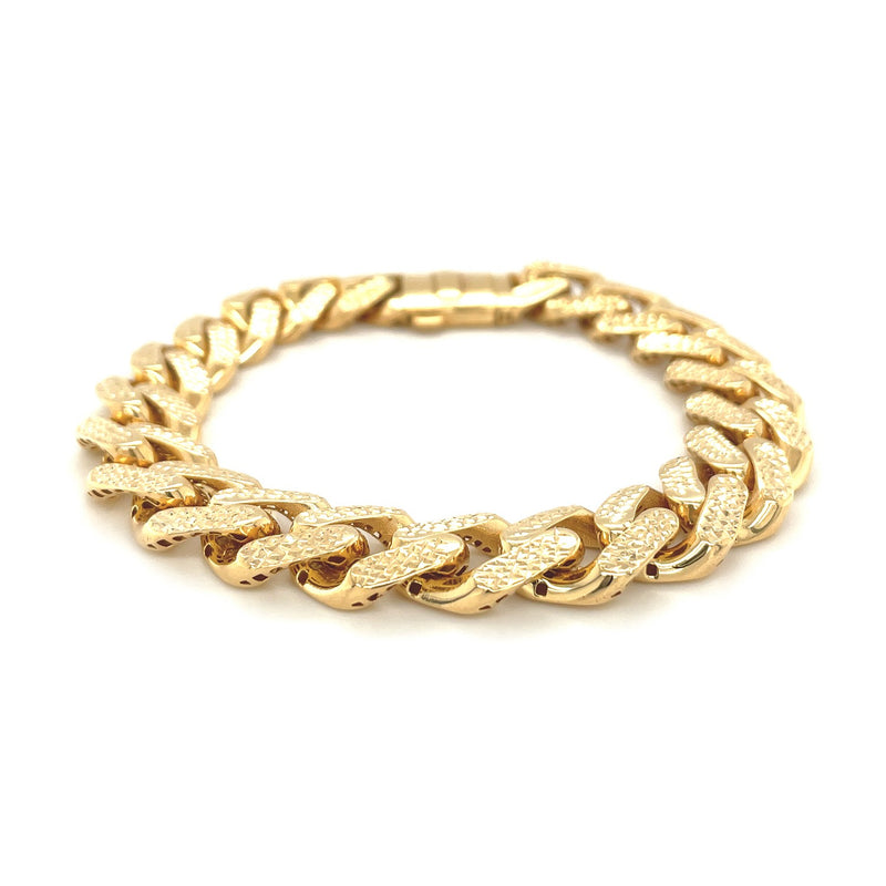 14k Yellow Gold Textured Wide Curb Chain Bracelet