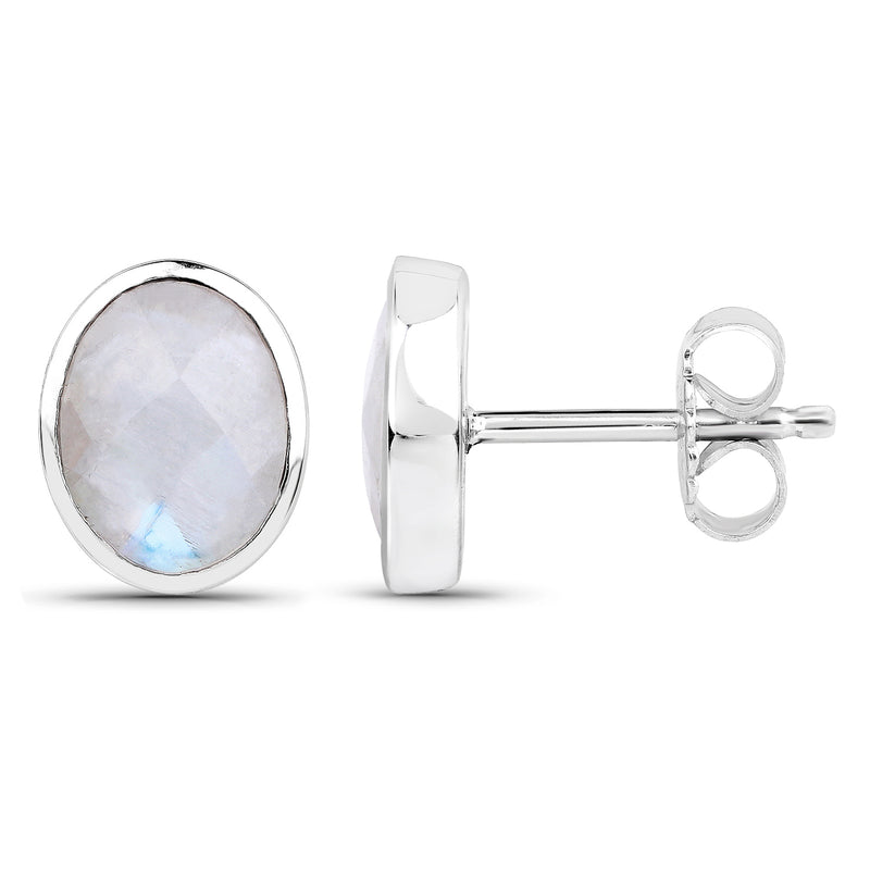 4.05 Carat Genuine White Rainbow Moonstone .925 Sterling Silver Earrings