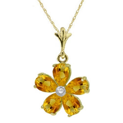 2.22 Carat 14K Solid Yellow Gold Necklace Natural Citrine Diamond