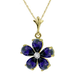 2.22 Carat 14K Solid Yellow Gold Necklace Natural Sapphire Diamond
