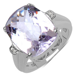 8.77 Carat Genuine Amethyst & White Diamond .925 Sterling Silver Ring