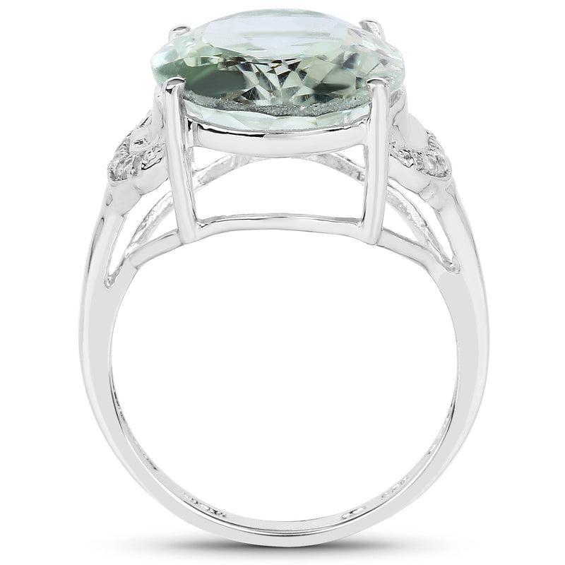 7.98 Carat Genuine Green Amethyst & White Topaz .925 Sterling Silver Ring