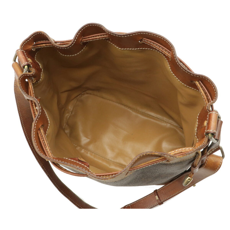 Celine Macadam Pattern Drawstring Bag Shoulder One Semi-shoulder PVC Leather Dark Brown