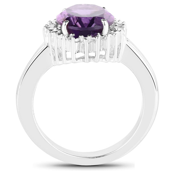 4.99 Carat Genuine Amethyst and White Topaz .925 Sterling Silver Ring