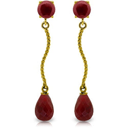 7.9 Carat 14K Solid Yellow Gold Dangling Earrings Natural Ruby