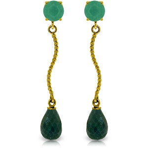 7.9 Carat 14K Solid Yellow Gold Dangling Earrings Natural Emerald