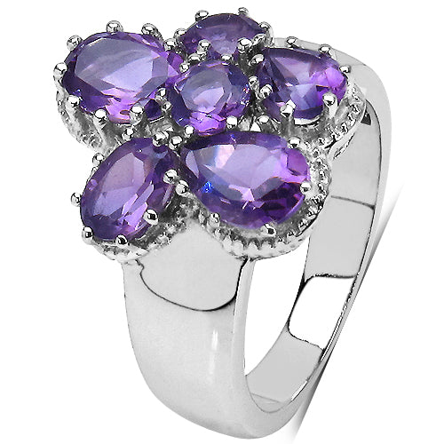 2.62 Carat Genuine Amethyst .925 Sterling Silver Cluster Ring