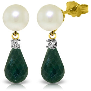 8.7 Carat 14K Solid Yellow Gold Stud Earrings Diamond, Emerald Pearl