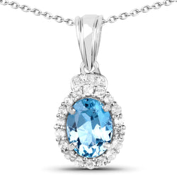 2.42 Carat Genuine London Blue Topaz and White Topaz .925 Sterling Silver Pendant