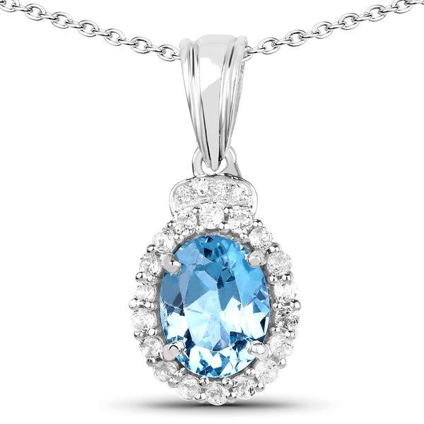 2.42 Carat Genuine London Blue Topaz and White Topaz .925 Sterling Silver Pendant