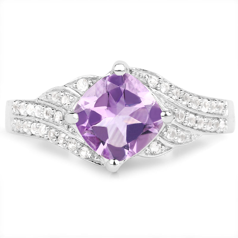 1.32 Carat Genuine Amethyst & White Topaz .925 Sterling Silver Ring