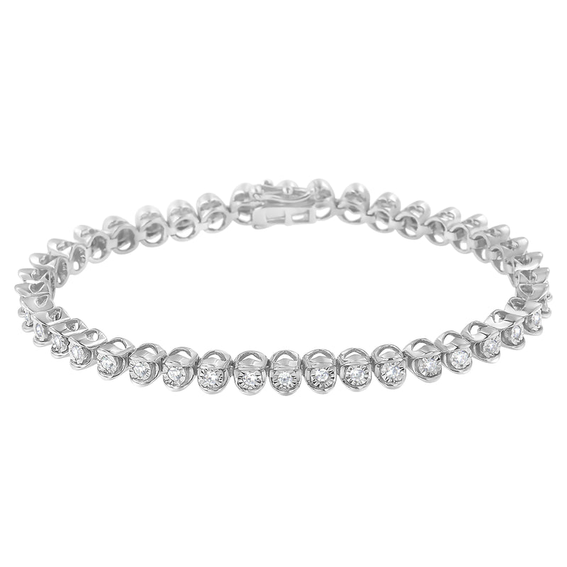 .925 Sterling Silver 1.0 Cttw Diamond Miracle-Set 7" Link Bracelet (I-J Color, I3 Clarity)