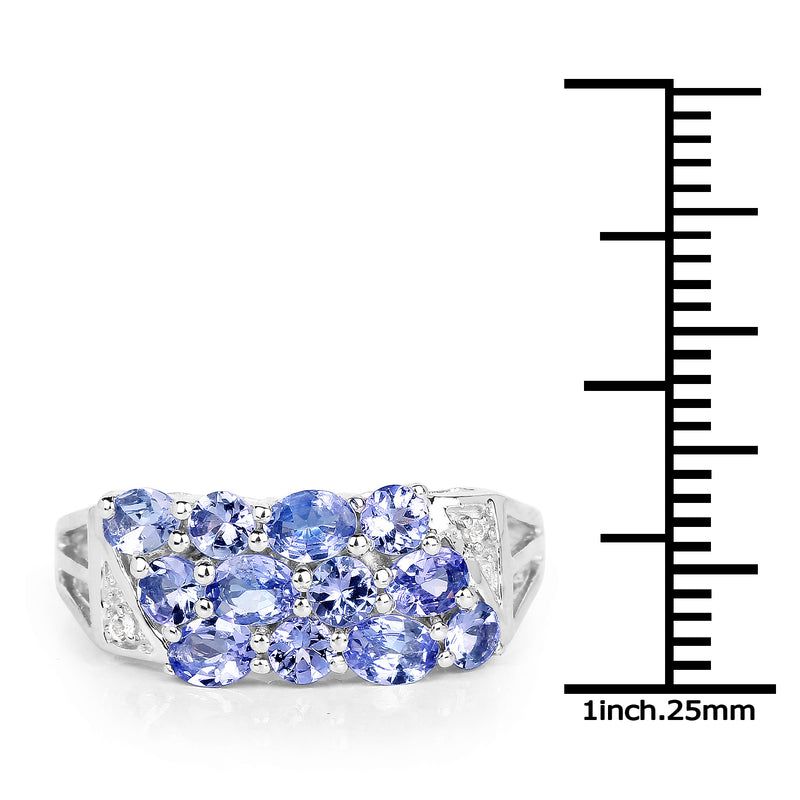 1.64 Carat Genuine Tanzanite & White Topaz .925 Sterling Silver Ring