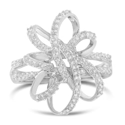 14k White Gold 1/2ct TDW Round Cut Diamond Floral Webbed Ring(H-I I1-I2)