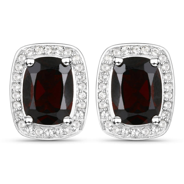 3.71 Carat Genuine Garnet and White Topaz .925 Sterling Silver Earrings