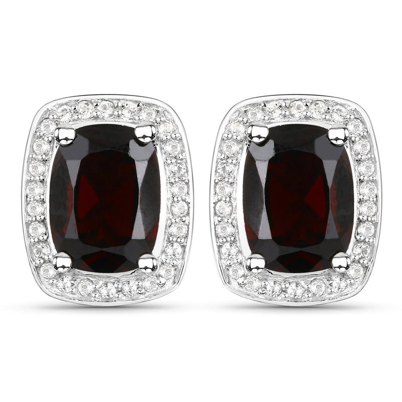 3.71 Carat Genuine Garnet and White Topaz .925 Sterling Silver Earrings