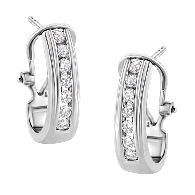 .925 Sterling Silver Channel Set 1/2 Cttw Lab Grown Round Diamond Omega Back Huggy Hoop Earrings (F-G Color, SI1-SI2 Clarity)