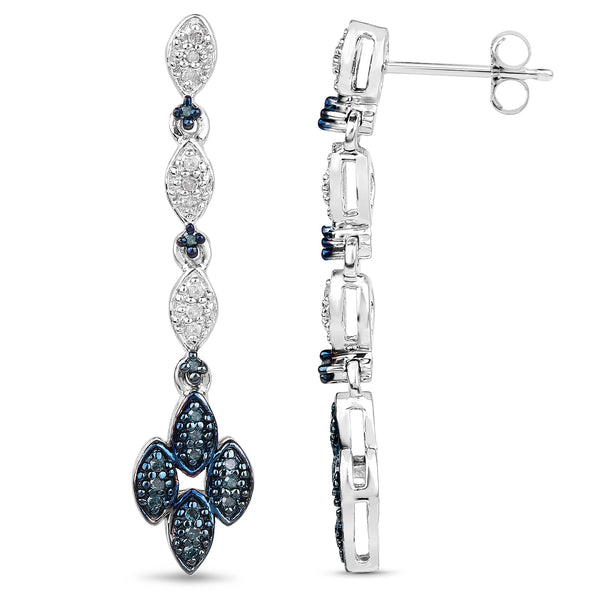 0.25 Carat Genuine Blue Diamond and White Diamond .925 Sterling Silver Earrings