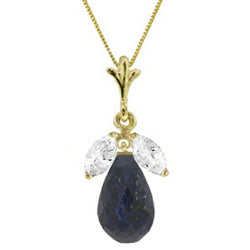 9.3 Carat 14K Solid Yellow Gold Necklace Natural Sapphire White Topaz