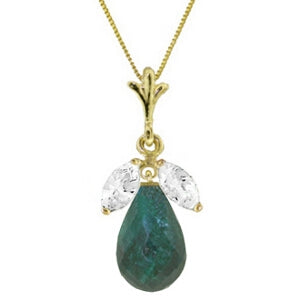 9.3 Carat 14K Solid Yellow Gold Necklace Natural Emerald White Topaz