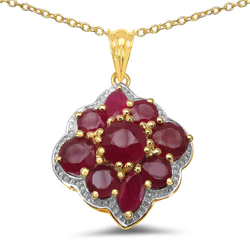 14K Yellow Gold Plated 4.30 Carat Genuine Ruby .925 Sterling Silver Pendant