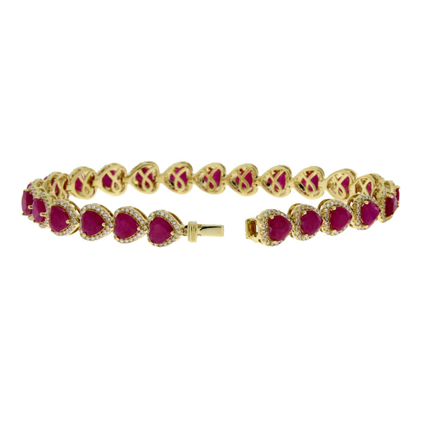 15.61ct Ruby Diamond Tennis Bracelet 14KT Yellow Gold