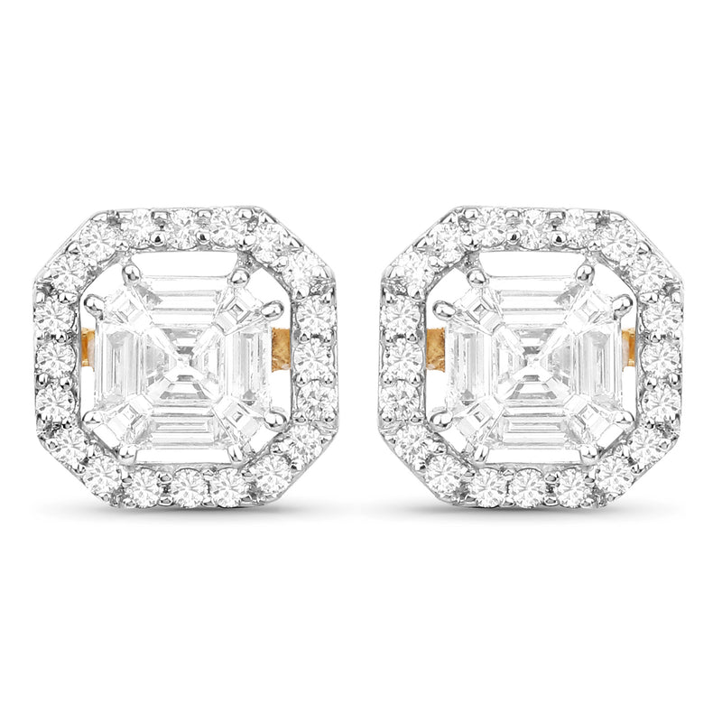 0.86 Carat Genuine White Diamond 18K Yellow Gold Earrings (F-G Color, VVS-VS Clarity)