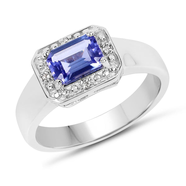 1.12 Carat Genuine Tanzanite and White Topaz .925 Sterling Silver Ring