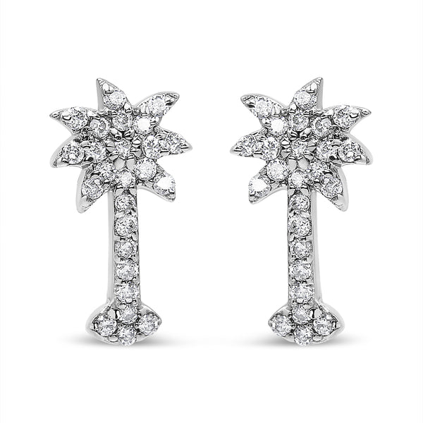 14K White Gold 1/4 Cttw Diamond Palm Tree Push Back Stud Earrings (K-L Color, I1-I2 Clarity)