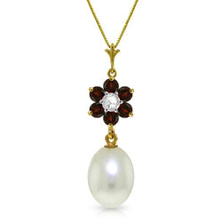 4.53 Carat 14K Solid Yellow Gold Necklace Natural Pearl, Garnet Diamond