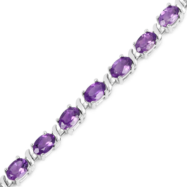 14K White Gold Plated 10.08 Carat Genuine Amethyst .925 Sterling Silver Bracelet