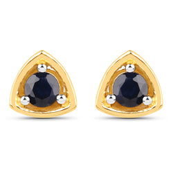 18K Yellow Gold Plated 0.24 Carat Genuine Blue Sapphire .925 Sterling Silver Earrings