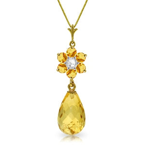2.78 Carat 14K Solid Yellow Gold Love And Affection Citrine Diamond Necklace