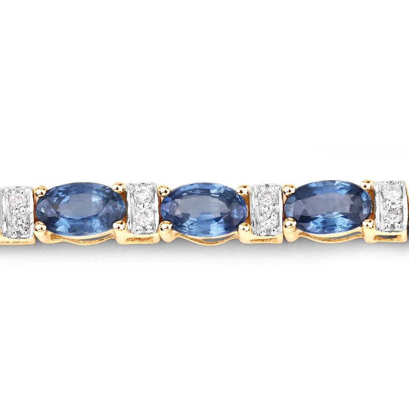 8.07 Carat Genuine Blue Sapphire and White Diamond 14K Yellow Gold Bracelet