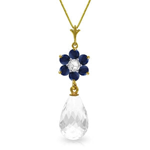 2.78 Carat 14K Solid Yellow Gold Necklace Sapphire, White Topaz Diamond