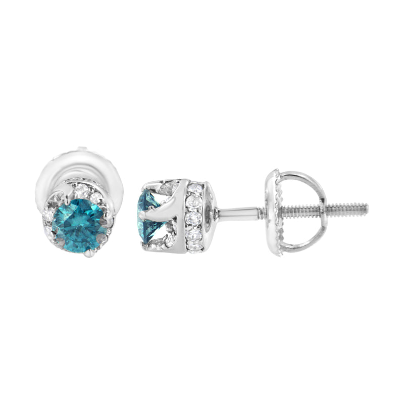 14K White Gold 1/2 cttw White and Treated Blue Round Diamond Earrings (I-J I2-I3)