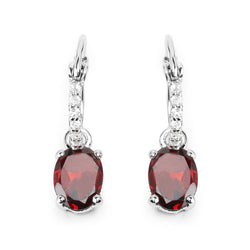 3.51 Carat Genuine Garnet and White Topaz .925 Sterling Silver Earrings