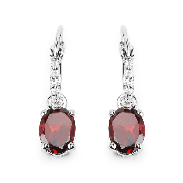 3.51 Carat Genuine Garnet and White Topaz .925 Sterling Silver Earrings