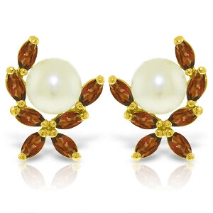 3.25 Carat 14K Solid Yellow Gold Stud Earrings Natural Garnet Pearl
