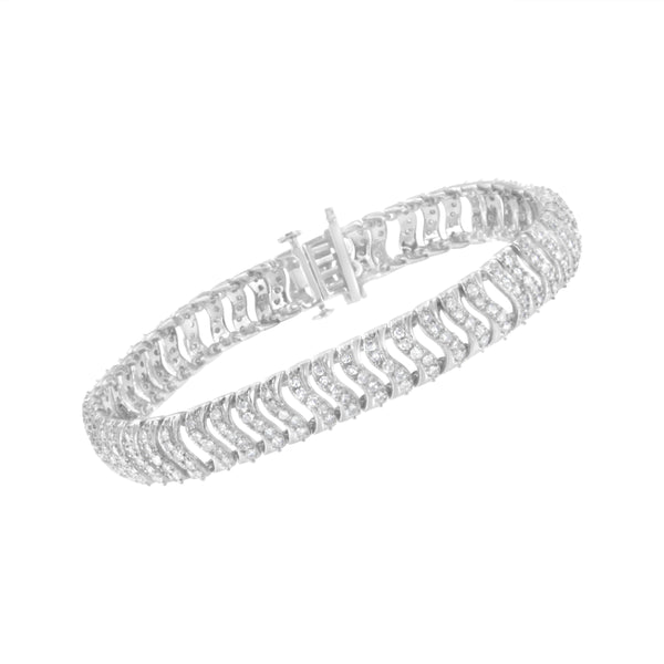 .925 Sterling Silver 3.0 Cttw Diamond Chevron "S" Wave Link Bracelet (I-J Color, I1-I2 Clarity) - 7.25