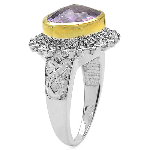 Two Tone Plated 4.36 Carat Genuine Amethyst & White Topaz .925 Sterling Silver Ring